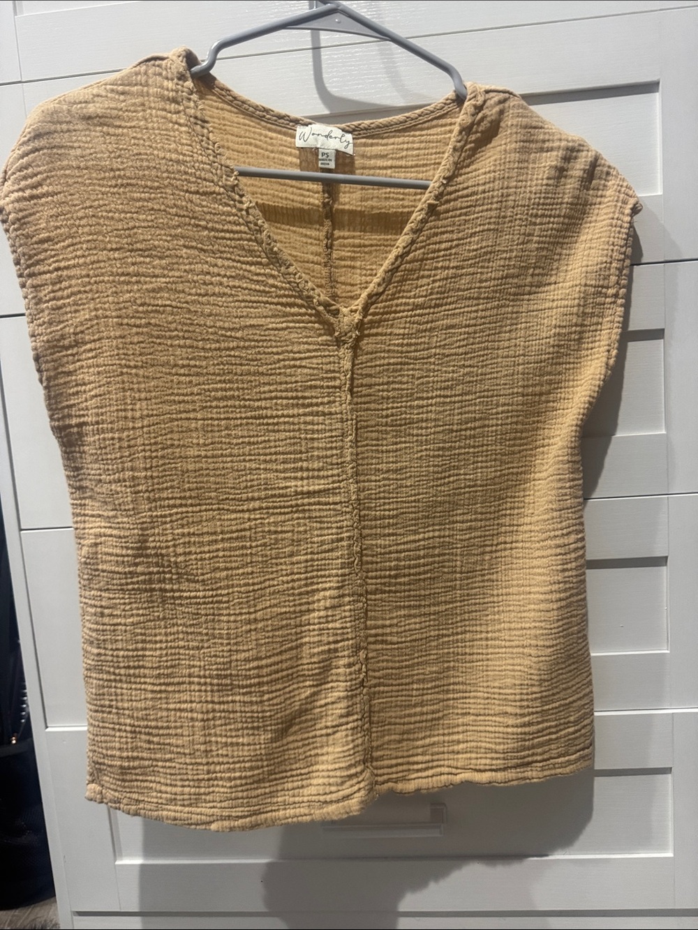 Wonderly Textured V-Neck Sleeveless Tunic in Tan